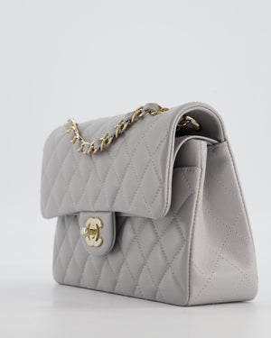 Chanel Dove Grey Small Classic Double Flap Bag in Caviar Leather with Champagne Gold Hardware