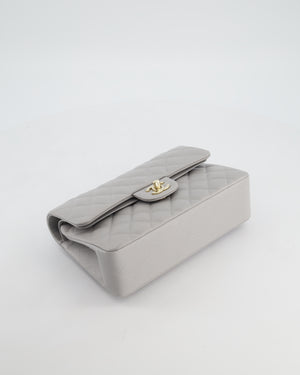 Chanel Dove Grey Small Classic Double Flap Bag in Caviar Leather with Champagne Gold Hardware