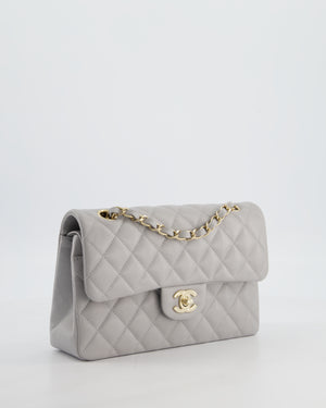 Chanel Dove Grey Small Classic Double Flap Bag in Caviar Leather with Champagne Gold Hardware