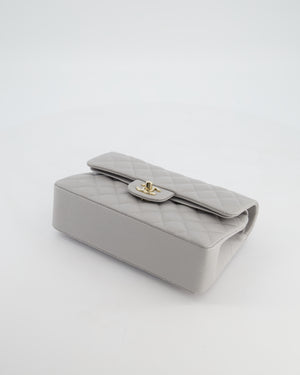 Chanel Dove Grey Small Classic Double Flap Bag in Caviar Leather with Champagne Gold Hardware