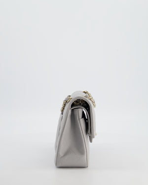 Chanel Dove Grey Small Classic Double Flap Bag in Caviar Leather with Champagne Gold Hardware