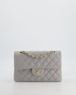 Chanel Dove Grey Small Classic Double Flap Bag in Caviar Leather with Champagne Gold Hardware