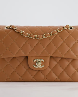 *HOT* Chanel Caramel Small Classic Double Flap Bag in Lambskin Leather with Champagne Gold Hardware
