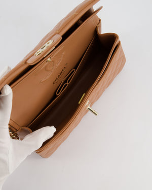 *HOT* Chanel Caramel Small Classic Double Flap Bag in Lambskin Leather with Champagne Gold Hardware