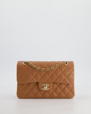 *HOT* Chanel Caramel Small Classic Double Flap Bag in Lambskin Leather with Champagne Gold Hardware