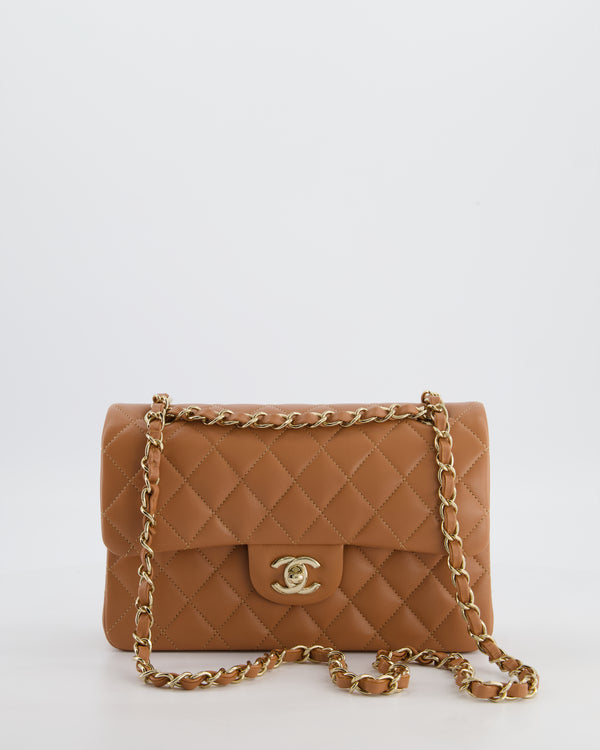 *HOT* Chanel Caramel Small Classic Double Flap Bag in Lambskin Leather with Champagne Gold Hardware