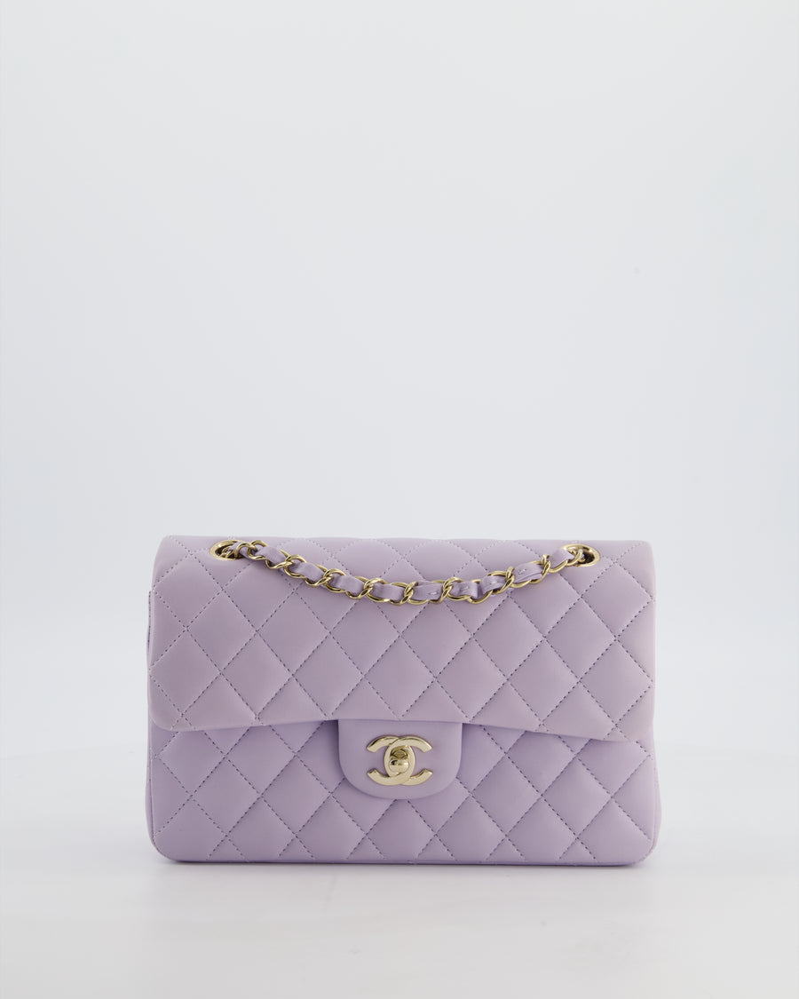 *CUTE COLOUR* Chanel Small Classic Double Flap Bag in Light Violet Lambskin Leather with Champagne Gold Hardware