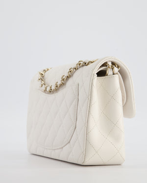 *RARE COLOUR* Chanel Small Classic Double Flap Bag in White Caviar Leather with Champagne Gold Hardware
