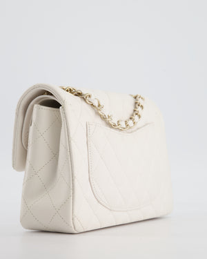 *RARE COLOUR* Chanel Small Classic Double Flap Bag in White Caviar Leather with Champagne Gold Hardware