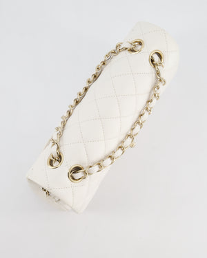*RARE COLOUR* Chanel Small Classic Double Flap Bag in White Caviar Leather with Champagne Gold Hardware