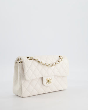 *RARE COLOUR* Chanel Small Classic Double Flap Bag in White Caviar Leather with Champagne Gold Hardware
