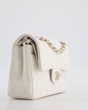 *RARE COLOUR* Chanel Small Classic Double Flap Bag in White Caviar Leather with Champagne Gold Hardware