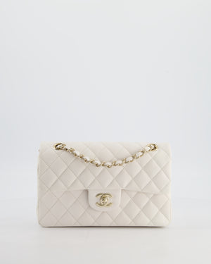 *RARE COLOUR* Chanel Small Classic Double Flap Bag in White Caviar Leather with Champagne Gold Hardware