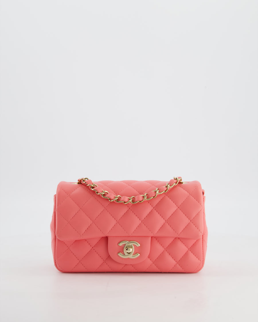 Chanel Classic Mini Rectangular Flap Bag in Hot Pink Lambskin Leather with Champagne Gold Hardware