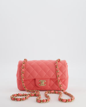 Chanel Classic Mini Rectangular Flap Bag in Hot Pink Lambskin Leather with Champagne Gold Hardware