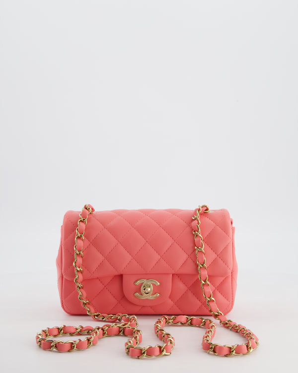 Chanel Classic Mini Rectangular Flap Bag in Hot Pink Lambskin Leather with Champagne Gold Hardware