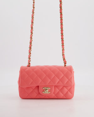 Chanel Classic Mini Rectangular Flap Bag in Hot Pink Lambskin Leather with Champagne Gold Hardware