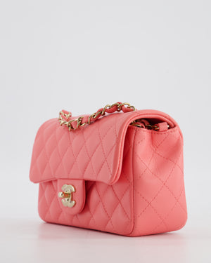 Chanel Classic Mini Rectangular Flap Bag in Hot Pink Lambskin Leather with Champagne Gold Hardware