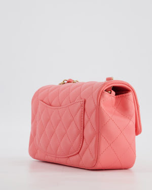 Chanel Classic Mini Rectangular Flap Bag in Hot Pink Lambskin Leather with Champagne Gold Hardware
