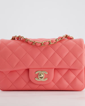 Chanel Classic Mini Rectangular Flap Bag in Hot Pink Lambskin Leather with Champagne Gold Hardware