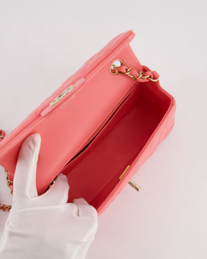 Chanel Classic Mini Rectangular Flap Bag in Hot Pink Lambskin Leather with Champagne Gold Hardware