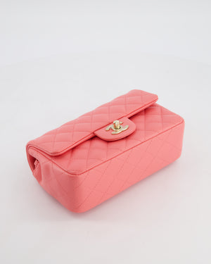 Chanel Classic Mini Rectangular Flap Bag in Hot Pink Lambskin Leather with Champagne Gold Hardware