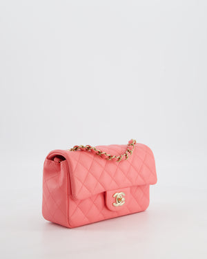 Chanel Classic Mini Rectangular Flap Bag in Hot Pink Lambskin Leather with Champagne Gold Hardware