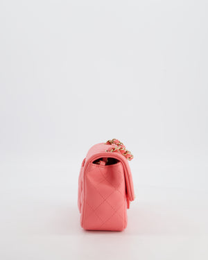 Chanel Classic Mini Rectangular Flap Bag in Hot Pink Lambskin Leather with Champagne Gold Hardware