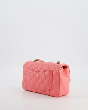 Chanel Classic Mini Rectangular Flap Bag in Hot Pink Lambskin Leather with Champagne Gold Hardware