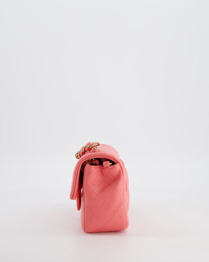 Chanel Classic Mini Rectangular Flap Bag in Hot Pink Lambskin Leather with Champagne Gold Hardware
