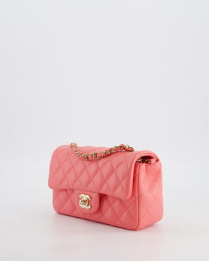 Chanel Classic Mini Rectangular Flap Bag in Hot Pink Lambskin Leather with Champagne Gold Hardware