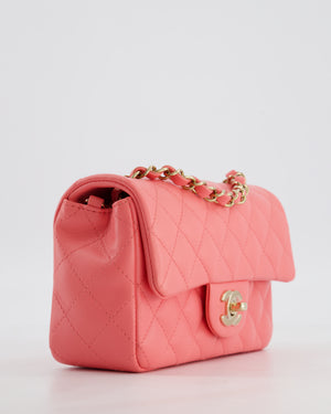 Chanel Classic Mini Rectangular Flap Bag in Hot Pink Lambskin Leather with Champagne Gold Hardware