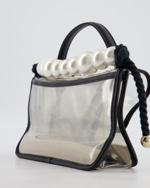 Chanel Black & PVC Coco Sand Medium Flap Bag with Pearl Strap and Champagne Gold Hardware