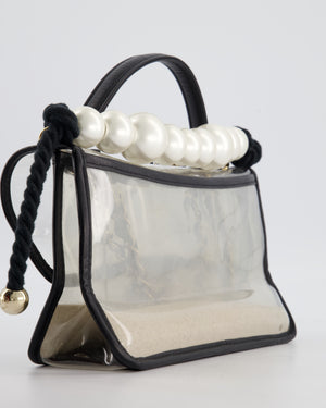 Chanel Black & PVC Coco Sand Medium Flap Bag with Pearl Strap and Champagne Gold Hardware