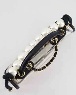 Chanel Black & PVC Coco Sand Medium Flap Bag with Pearl Strap and Champagne Gold Hardware