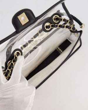 Chanel Black & PVC Coco Sand Medium Flap Bag with Pearl Strap and Champagne Gold Hardware
