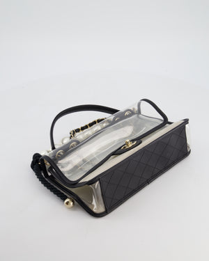 Chanel Black & PVC Coco Sand Medium Flap Bag with Pearl Strap and Champagne Gold Hardware