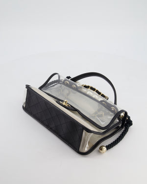 Chanel Black & PVC Coco Sand Medium Flap Bag with Pearl Strap and Champagne Gold Hardware