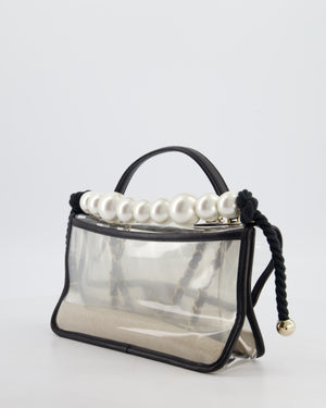Chanel Black & PVC Coco Sand Medium Flap Bag with Pearl Strap and Champagne Gold Hardware