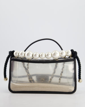 Chanel Black & PVC Coco Sand Medium Flap Bag with Pearl Strap and Champagne Gold Hardware