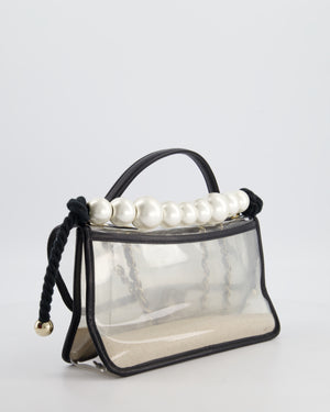 Chanel Black & PVC Coco Sand Medium Flap Bag with Pearl Strap and Champagne Gold Hardware