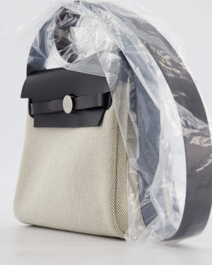 *NEW RELEASE & RARE* Hermès Herbag Zip 20 Bag in Ecru & Vert Amande Viking Toile H Canvas & Noir Vache Hunter Leather with Palladium Hardware