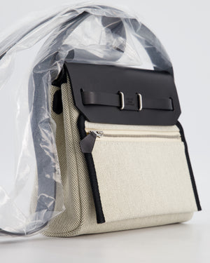 *NEW RELEASE & RARE* Hermès Herbag Zip 20 Bag in Ecru & Vert Amande Viking Toile H Canvas & Noir Vache Hunter Leather with Palladium Hardware