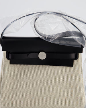 *NEW RELEASE & RARE* Hermès Herbag Zip 20 Bag in Ecru & Vert Amande Viking Toile H Canvas & Noir Vache Hunter Leather with Palladium Hardware