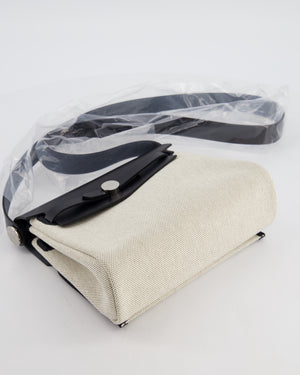 *NEW RELEASE & RARE* Hermès Herbag Zip 20 Bag in Ecru & Vert Amande Viking Toile H Canvas & Noir Vache Hunter Leather with Palladium Hardware