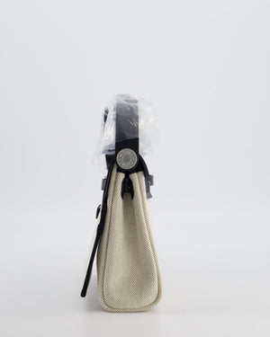 *NEW RELEASE & RARE* Hermès Herbag Zip 20 Bag in Ecru & Vert Amande Viking Toile H Canvas & Noir Vache Hunter Leather with Palladium Hardware