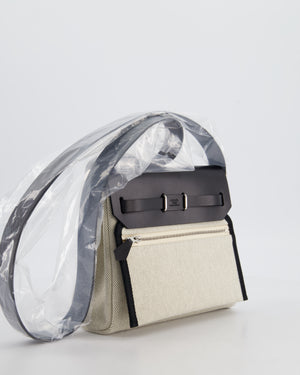 *NEW RELEASE & RARE* Hermès Herbag Zip 20 Bag in Ecru & Vert Amande Viking Toile H Canvas & Noir Vache Hunter Leather with Palladium Hardware