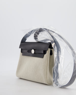 *NEW RELEASE & RARE* Hermès Herbag Zip 20 Bag in Ecru & Vert Amande Viking Toile H Canvas & Noir Vache Hunter Leather with Palladium Hardware