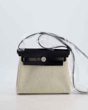 *NEW RELEASE & RARE* Hermès Herbag Zip 20 Bag in Ecru & Vert Amande Viking Toile H Canvas & Noir Vache Hunter Leather with Palladium Hardware