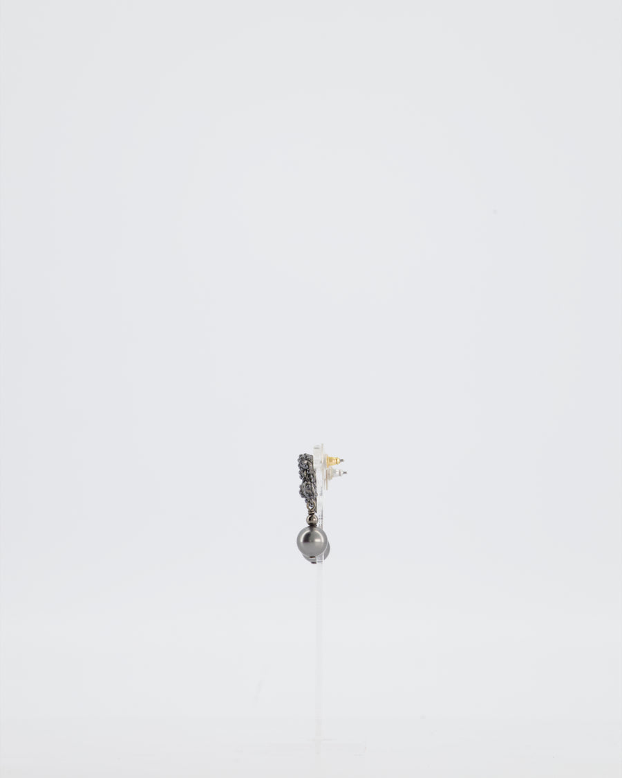 Chanel 15/A Black CC Earrings with Pearl Detail